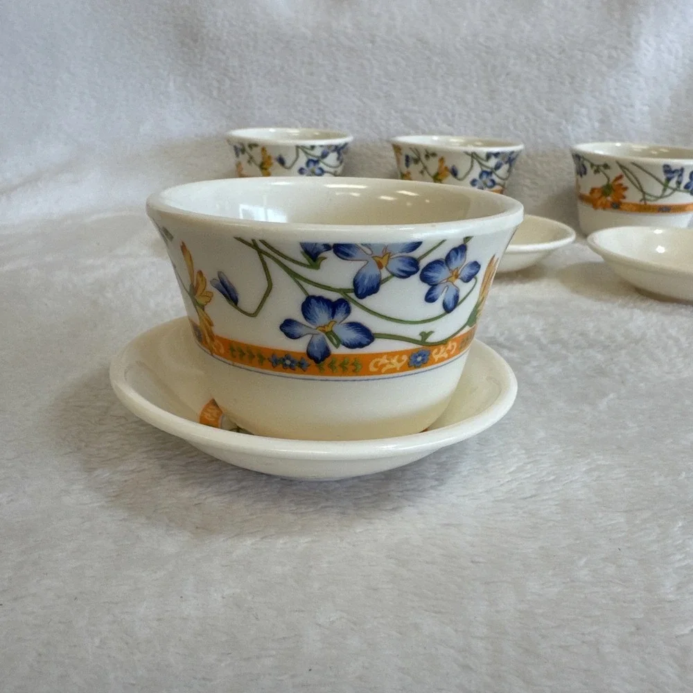 ShunTa Melamine Ware Miniature Tea Cups Saucers Floral Pattern Set of‎ 4 Taiwan